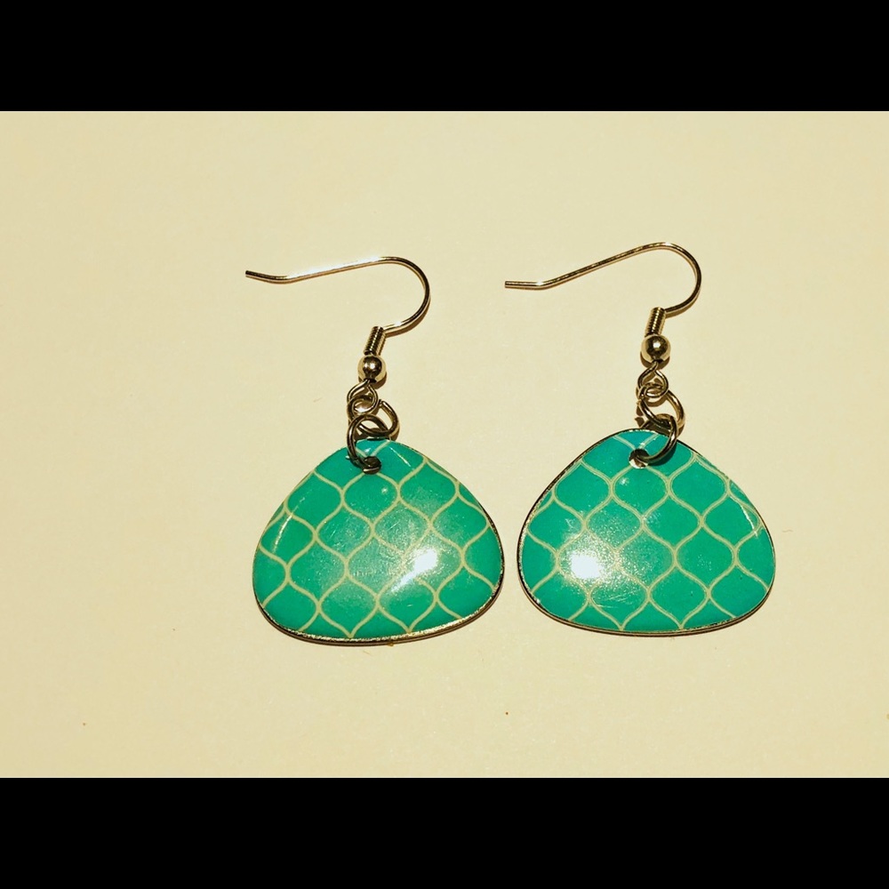 3/$15 Aqua Teardrop Mermaid Scale Earrings